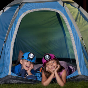 two kids in tent