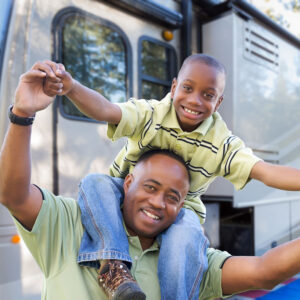 RV dad and son having fun